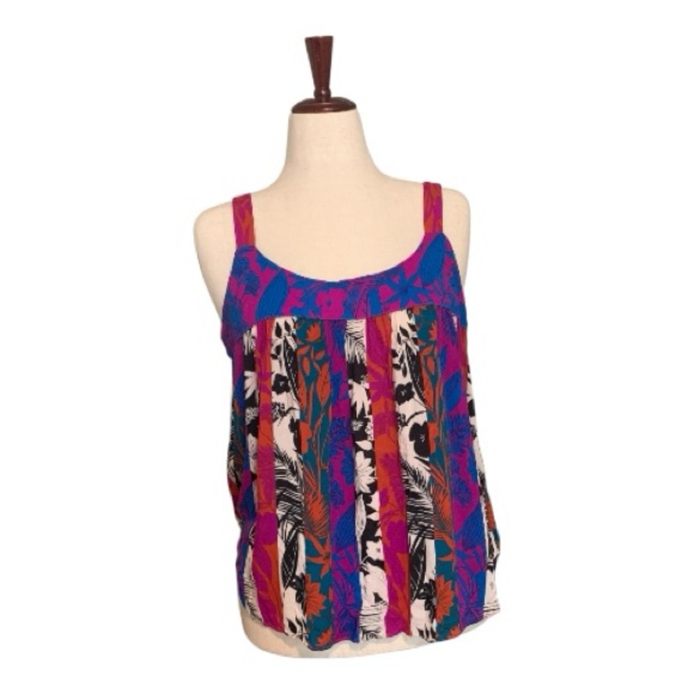 Rose & Olive Multi-Colored Multi-Patterned Striped Tank Cami Top Size Large